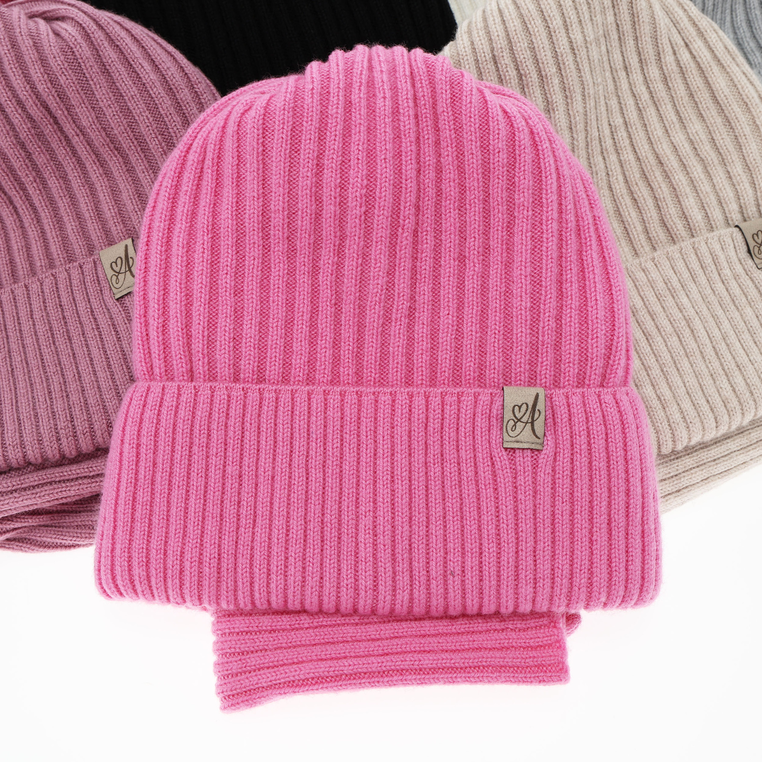 Winterset Mädchen: Mütze und Schlauchschal aus 100% Merinowolle, Beige, Patricia