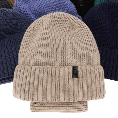 Mütze und Schlauchschal für Jungen, Winterset, 100% Merinowolle, mit Merinowollfutter, Blau Harbin