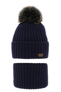 Winterset für Jungen: Mütze und Schlauchschal mit Bommel in Navy Blau Wonder