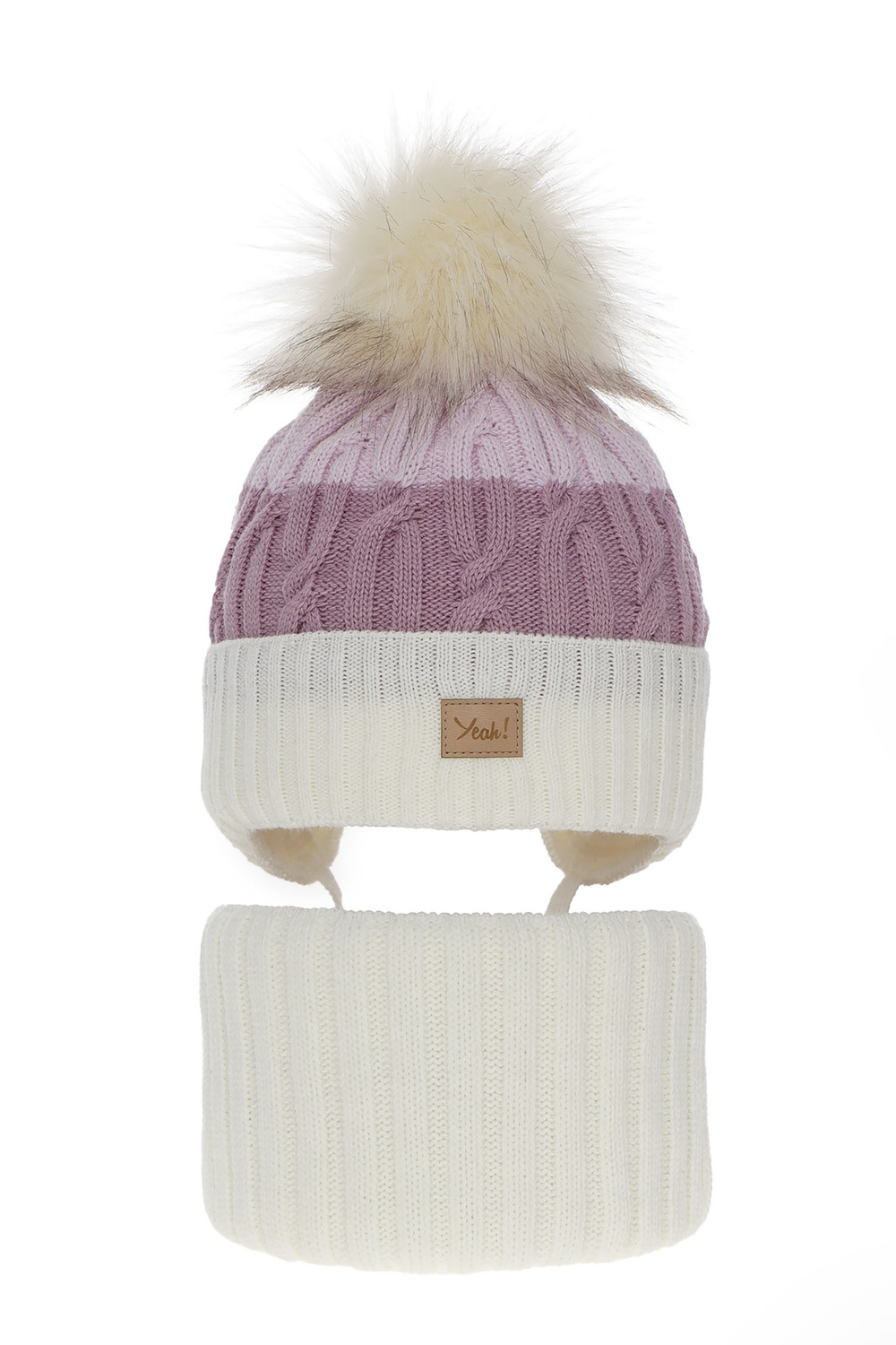 Winterset Mädchen: Mütze und Schlauchschal mit Bommel Cremefarben Riviera