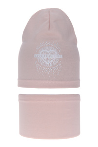 Herbst und Frühlingsset Mädchen baumwolle: Mütze und Schlauchschal Rosa Esmeralda