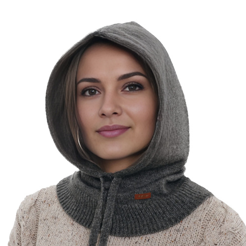 Balaclava für Damen Winter, grau, mit Wolle, Elizabeth