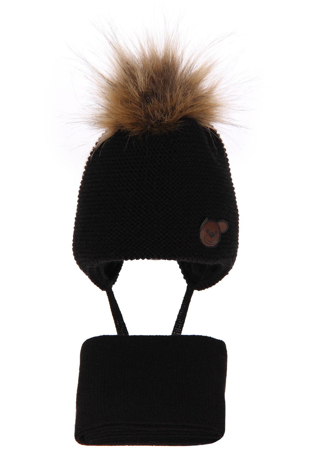 Winterset Jungen: Mütze und Schal mit Bommel Schwarz Banksi