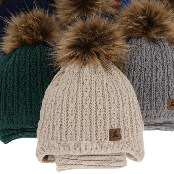 Winterset für Jungen: Mütze und Schlauchschal mit Bommel in Beige Pago