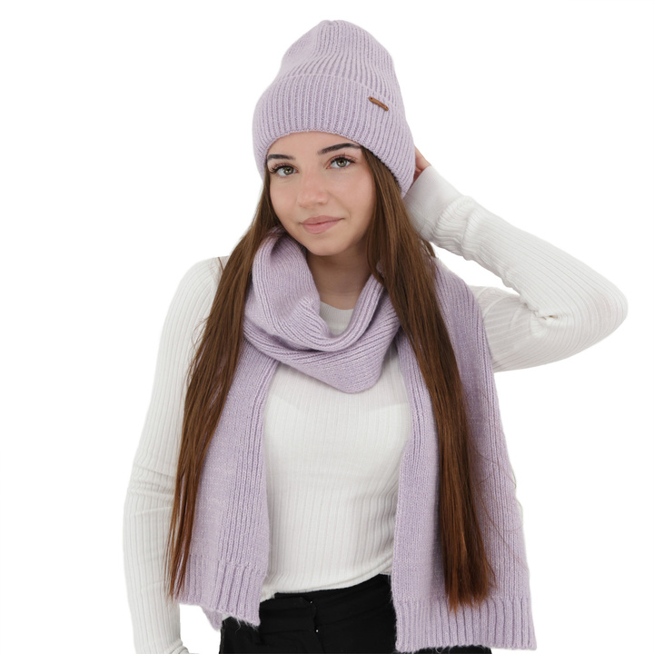 Winterset Damen: Mütze und Schal, Winter, violett, mit Merinowolle, Seala