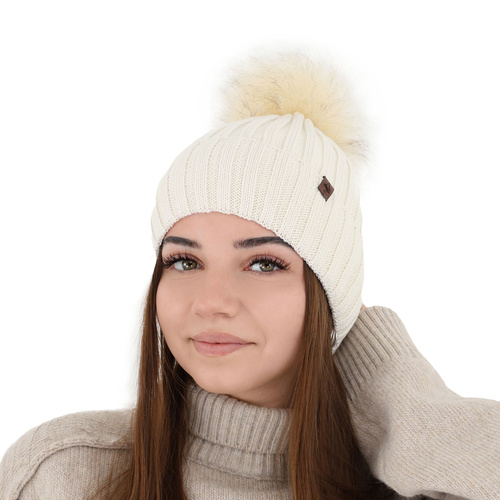 Wintermütze Damen aus Merinowolle in Cremefarbe Texa