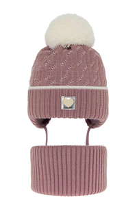 Winterset Mädchen: Mütze und Schlauchschal mit Bommel Rosa Natka