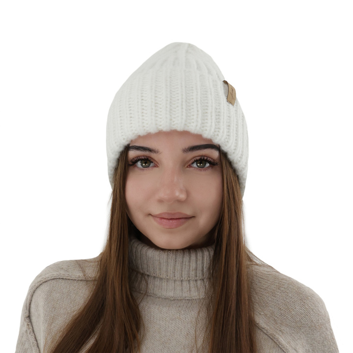 Wintermütze Damen Weiß aus Merinowolle Caro