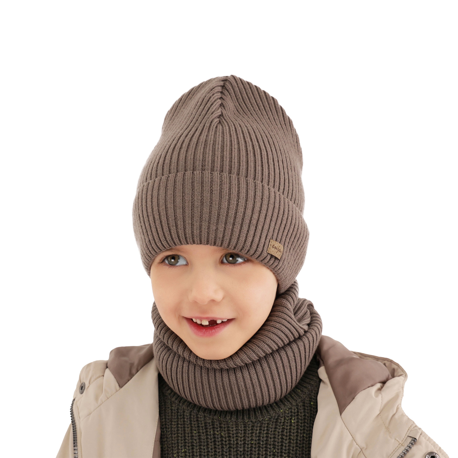 Herbst und Frühlingsset Jungen: Mütze und Schlauchschal 100% extrafeine Merinowolle Schwarz Intro