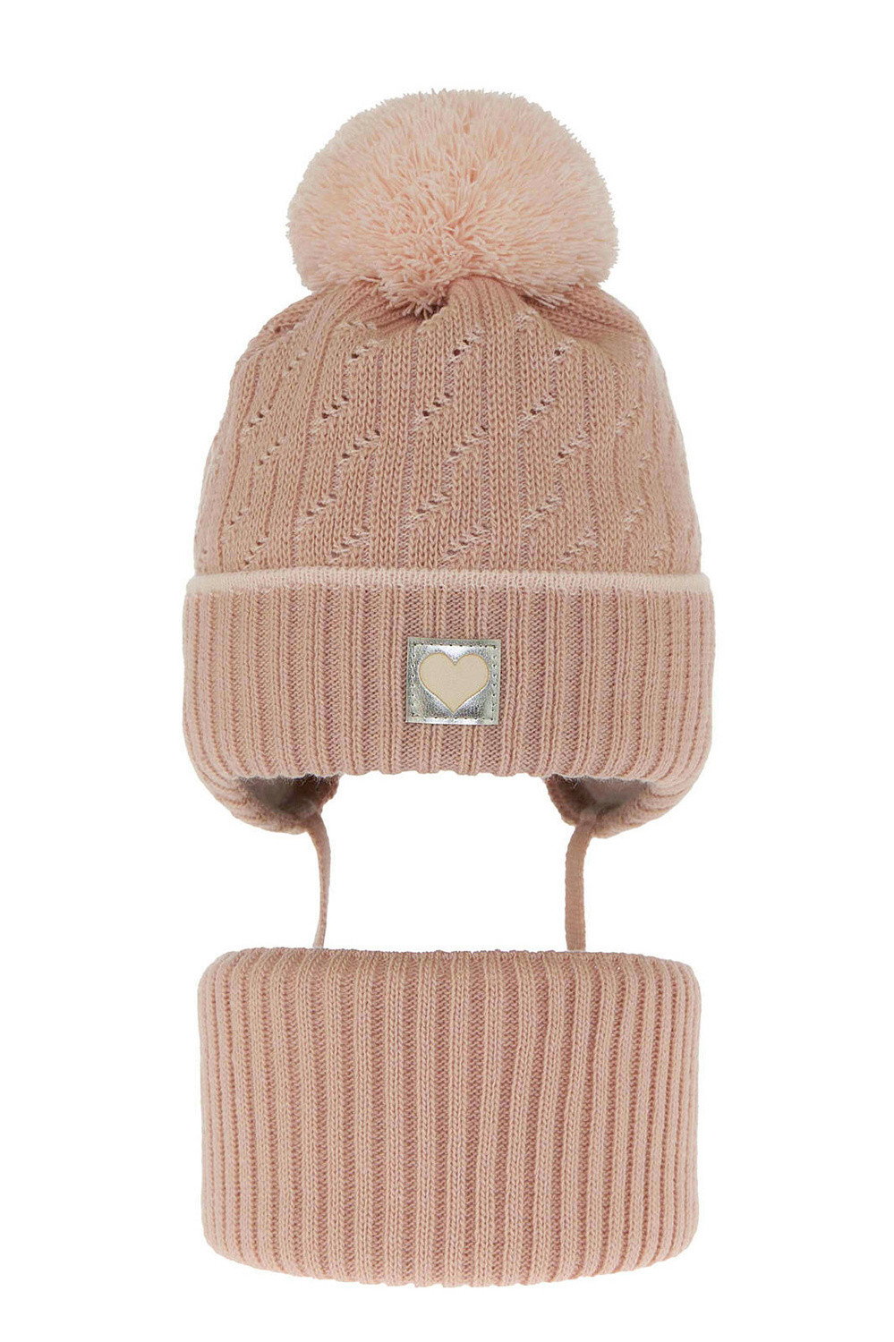 Winterset Mädchen: Mütze und Schlauchschal mit Bommel Rosa Natka