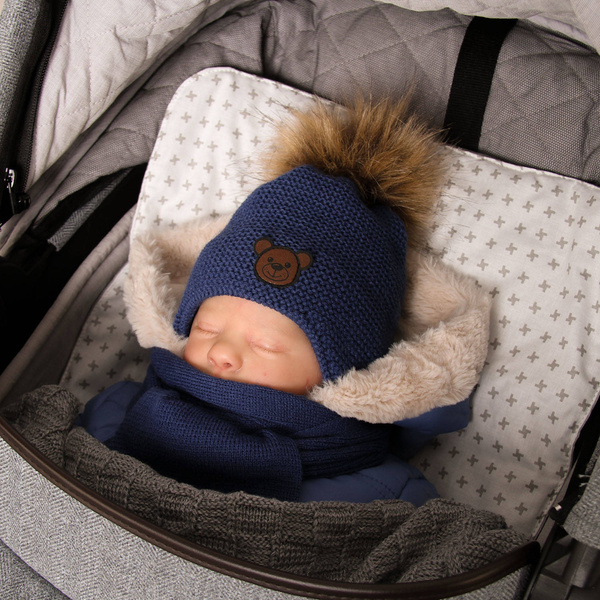 Winterset Jungen: Mütze und Schal mit Bommel Blau Banksi