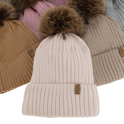 Wintermütze Damen, beige, mit Merinowolle, Zamira
