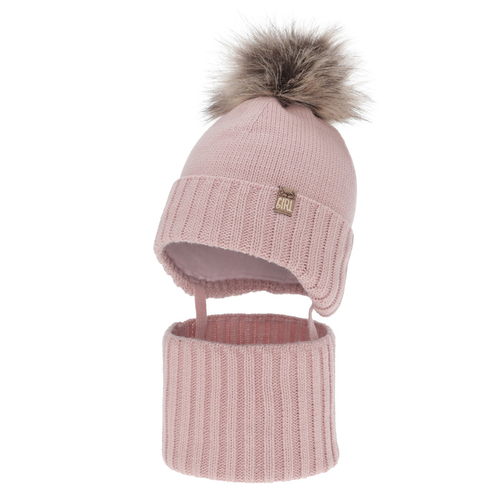 Winterset Mädchen: Mütze und Schlauchschal, Winter, rosa, mit Bommel, Primula