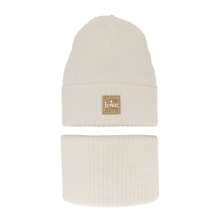 Herbst und Frühlingsset Mädchen: Mütze und Schlauchschal, mit Baumwolle, Cremefarben Furora