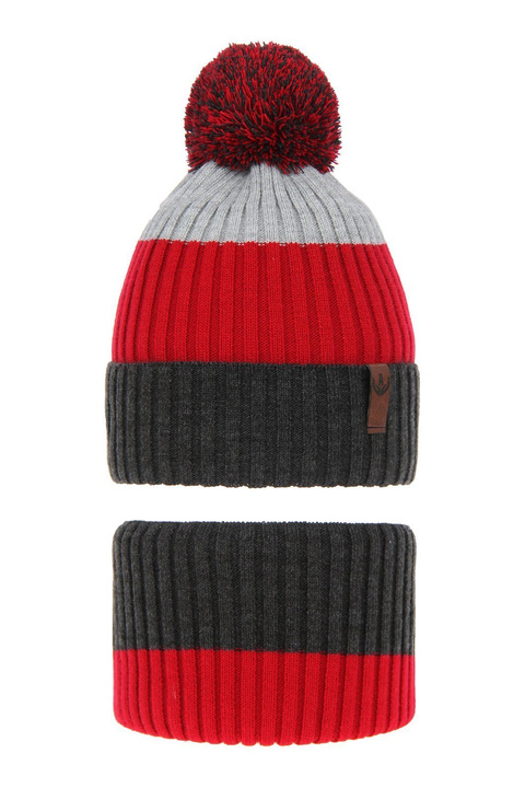 Winterset Jungen: Mütze und Schlauchschal mit Bommel Grau Karson