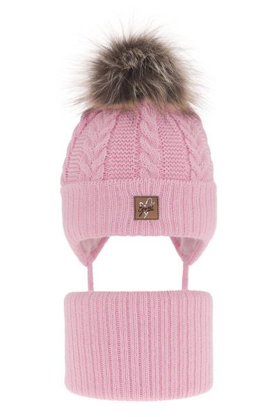 Winterset für Mädchen: Mütze und Schlauchschal mit Bommel in Rosa Finess