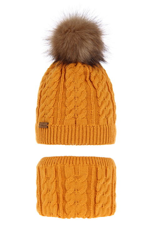 Winterset Damen: Mütze und Schlauchschal Honig Asturia