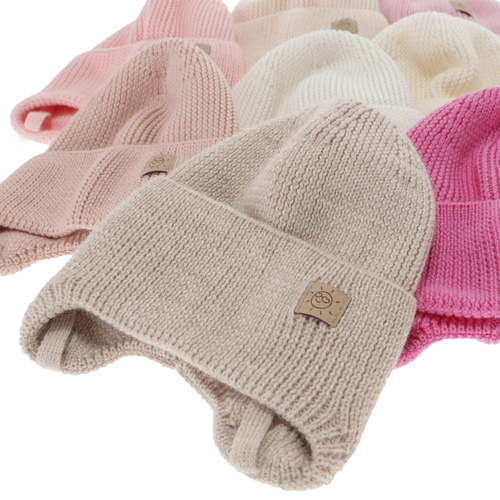 Wintermütze für Mädchen, Winter, Herbst, Frühling, 100% Merinowolle, zum Binden, rosa, Bafra