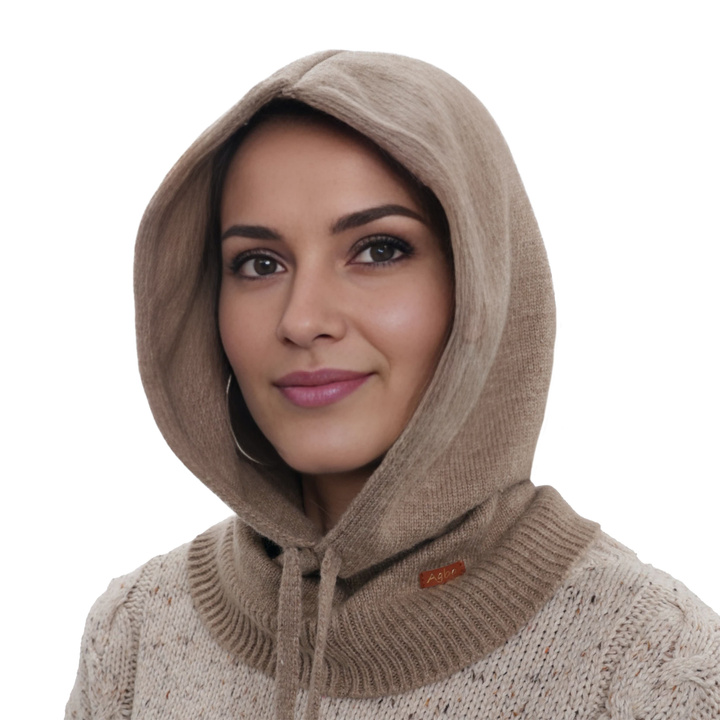 Balaclava für Damen, Winter, dunkelbeige, mit Merinowolle, Elizabeth