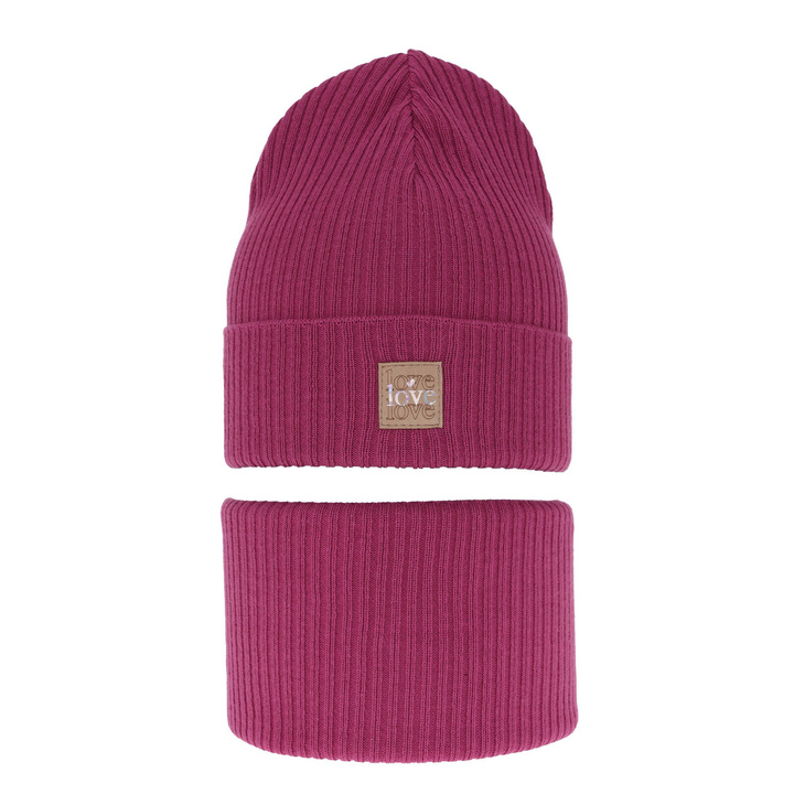 Herbst und Frühlingsset Mädchen: Mütze und Schlauchschal, mit Baumwolle, Rosa Furora