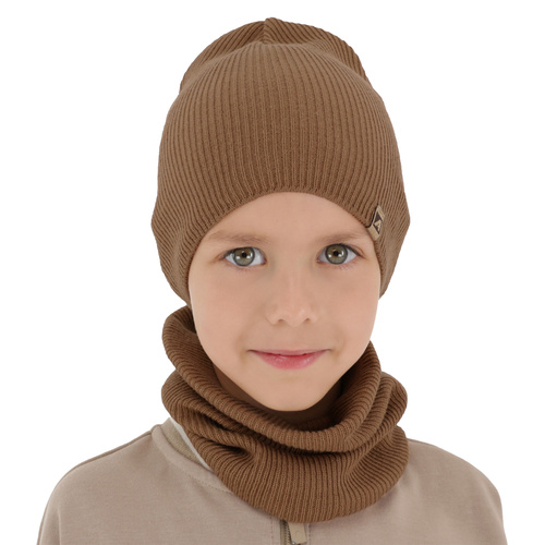 Herbst und Frühlingsset Jungen: Mütze und Schlauchschal, mit Baumwolle, camel, Lucer