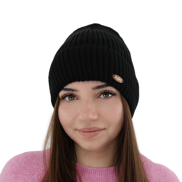 Wintermütze Damen, schwarz, mit Merinowolle Shila
