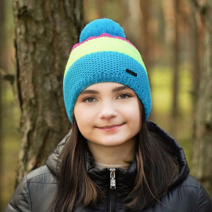 Wintermütze für Mädchen mit Bommel Blau Naruto