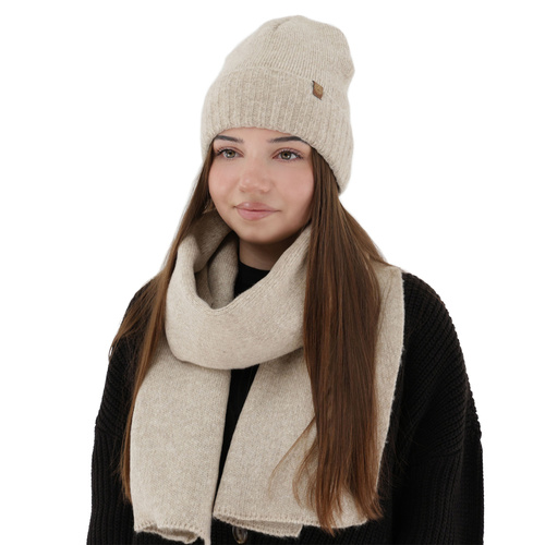Winterset Damen: Mütze und Schal, Winter, hellbeige, Shasta