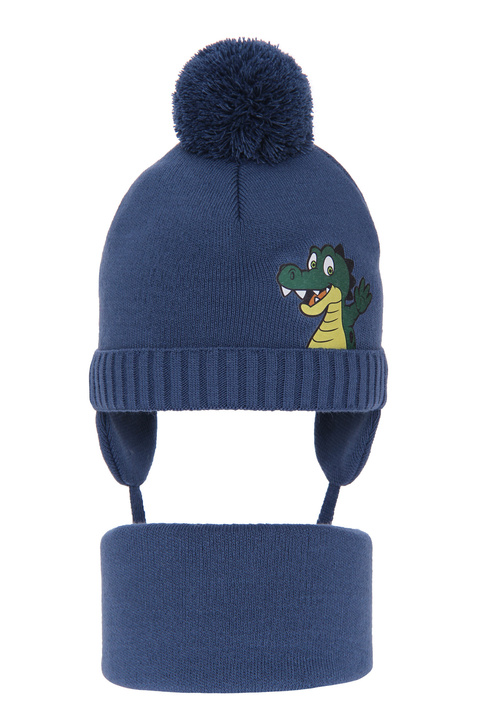 Winterset Jungen: Mütze und Schlauchschal mit Bommel Blau Damir