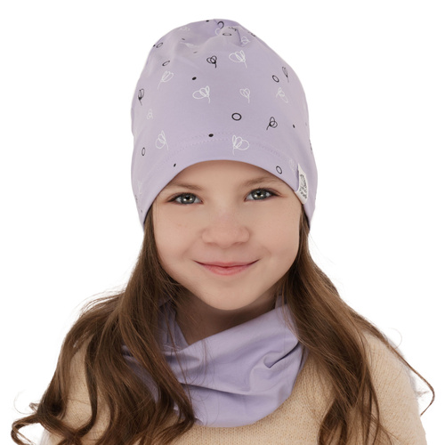 Herbst und Frühlingsset Mädchen baumwolle: Mütze und Schlauchschal Beige Fiora