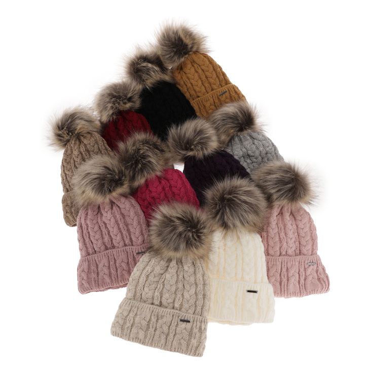 Wintermütze Damen mit Bommel Rosa Omega