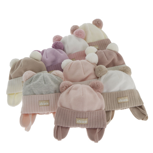 Herbst und Frühlingsmütze für Mädchen mit zwei Bommeln Rosa Karotka