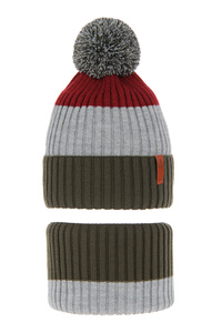 Winterset Jungen: Mütze und Schlauchschal mit Bommel khaki Karson