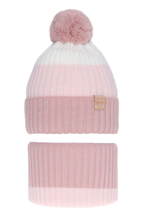 Winterset Mädchen: Mütze und Schlauchschal mit Bommel Rosa Indiana