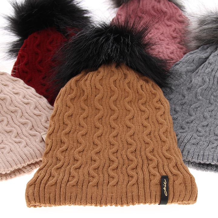 Wintermütze Damen mit Bommel Beige Xena