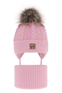 Winterset für Mädchen: Mütze und Schlauchschal mit Bommel in Rosa Finess