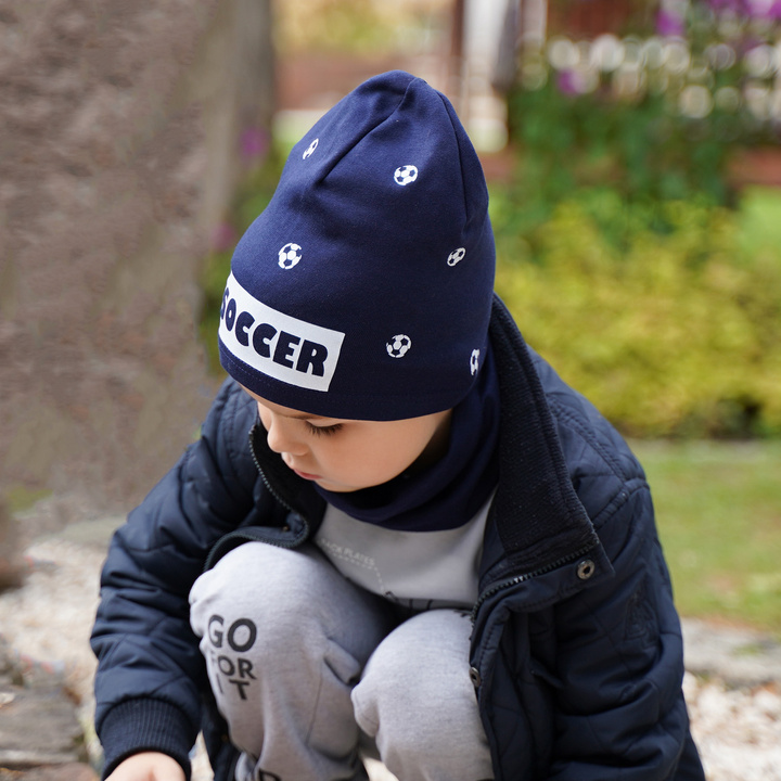 Herbst und Frühlingsset Jungen: Mütze und Schlauchschal Orange Soccer