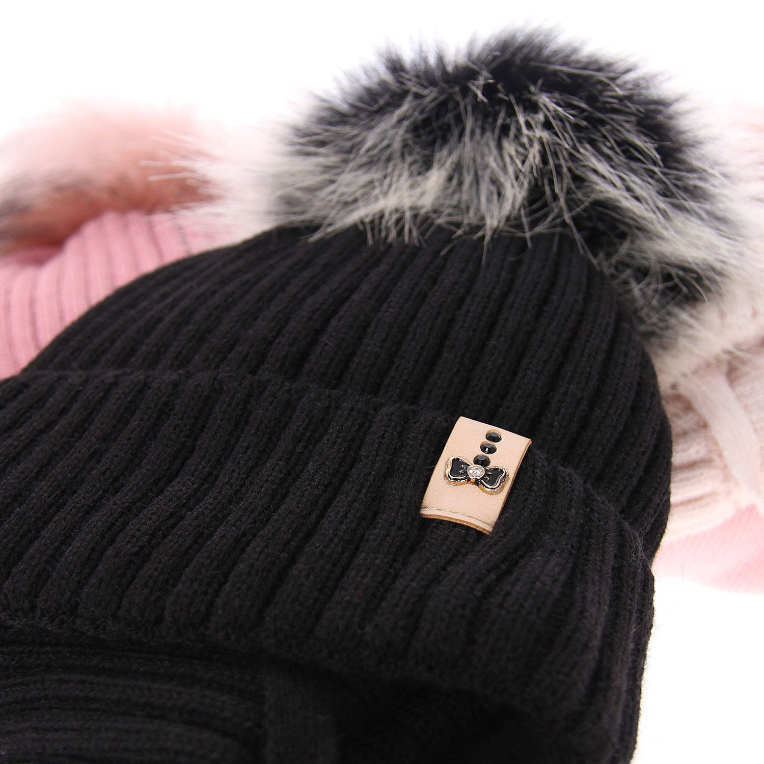 Winterset Mädchen: Mütze und Schlauchschal mit Bommel Beige Preria