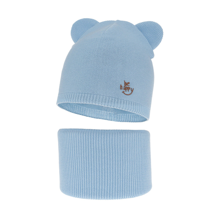 Herbst und Frühlingsset Jungen: Mütze und Schlauchschal, mit Baumwolle, Light Blau Ludvic