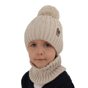 Winterset für Jungen: Mütze und Schlauchschal mit Bommel in Orange Almond