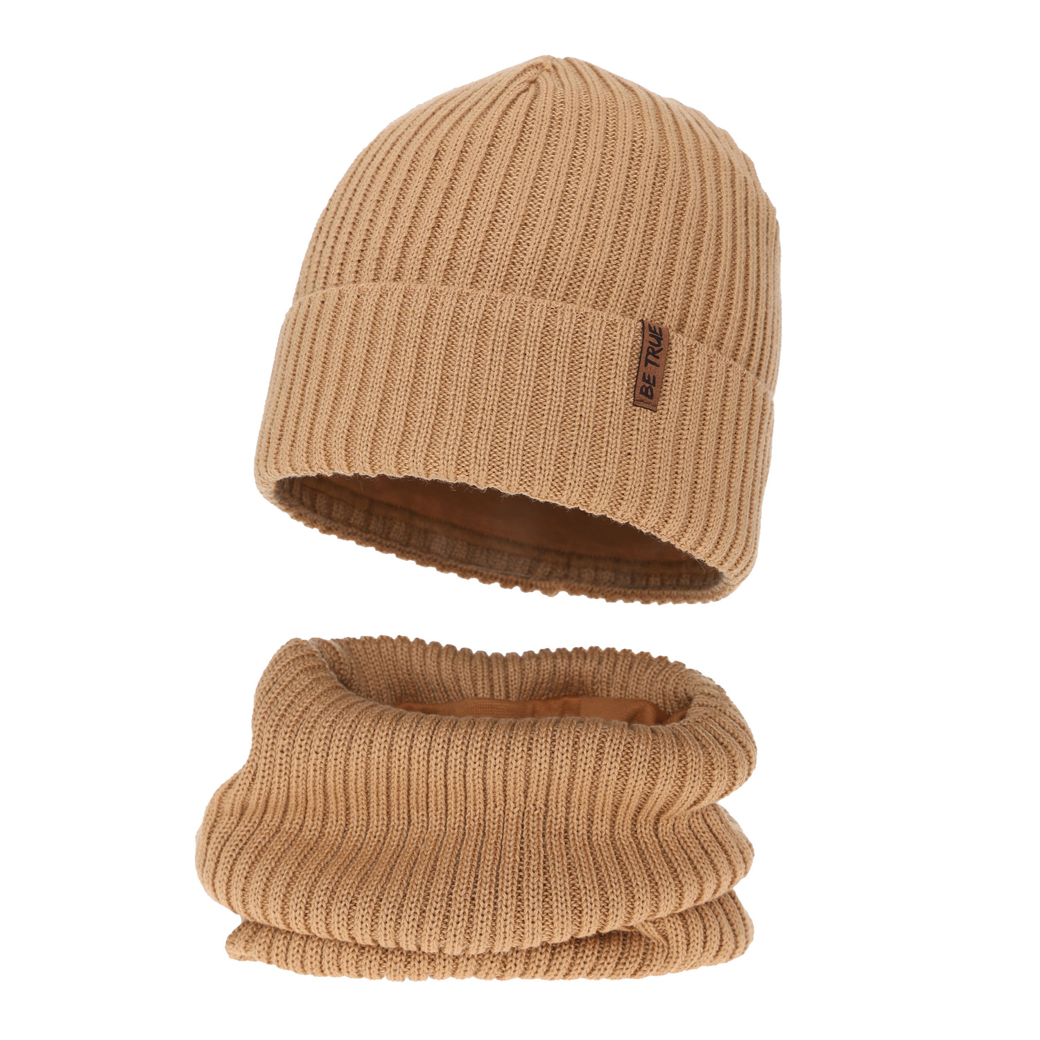 Winterset Jungen: Mütze und Schlauchschal, camel, mit Merinowolle, Colton