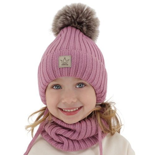 Winterset Mädchen: Mütze und Schlauchschal aus 100% extrafeiner Merinowolle, gefüttert mit Wollfleece in Rosa Martina 