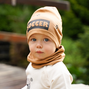 Herbst und Frühlingsset Jungen: Mütze und Schlauchschal Orange Soccer