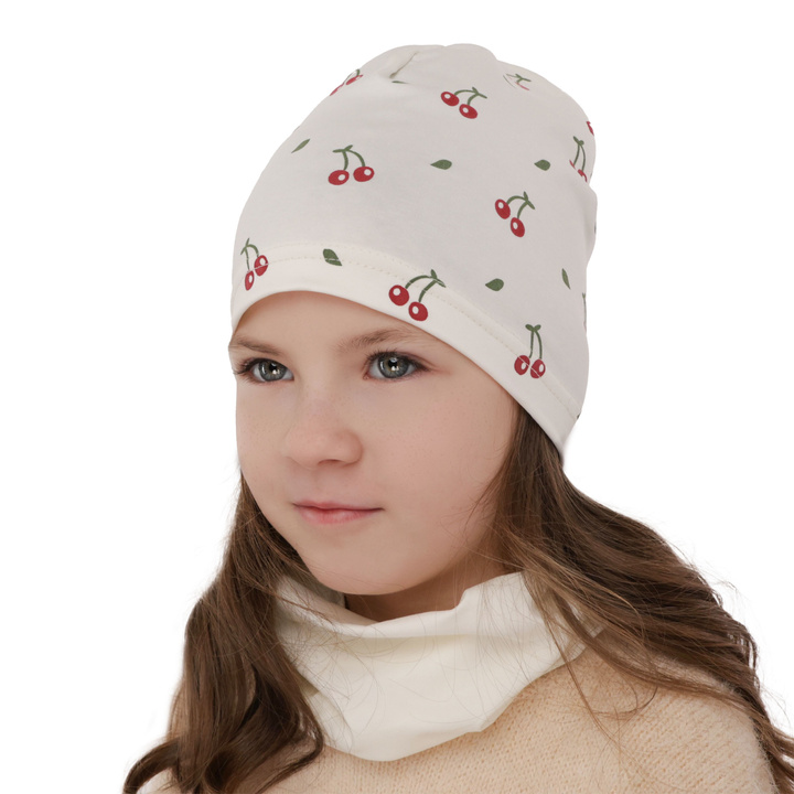 Herbst und Frühlingsset Mädchen baumwolle: Mütze und Schlauchschal Violett Cerise