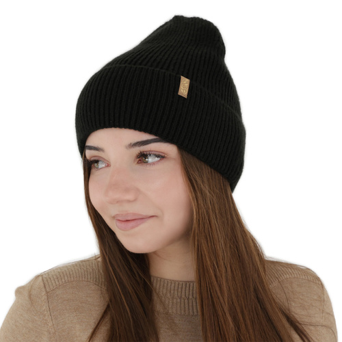 Wintermütze Damen, schwarz, mit Merinowolle, Tahoe