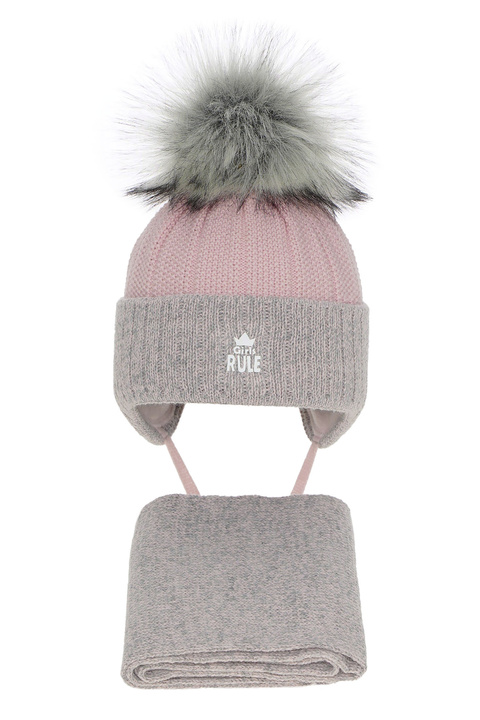 Winterset Mädchen: Mütze und Schal mit Bommel Rosa Sindi