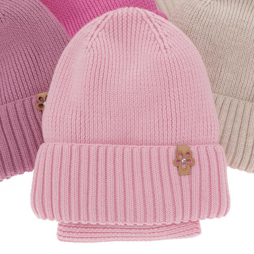 Winterset Mädchen: Mütze und Schlauchschal 100% extrafeine Merinowolle Beige Nelita