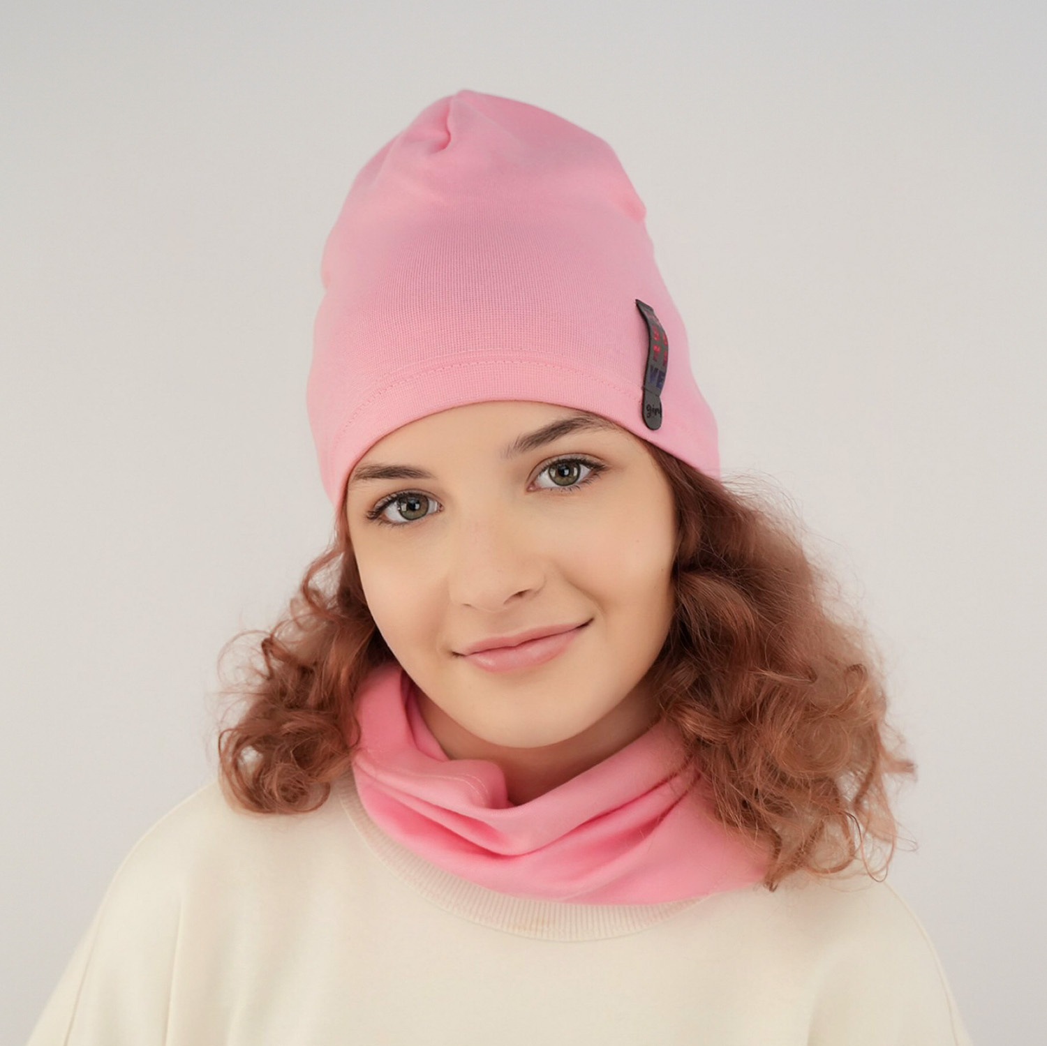 Herbst und Frühlingsset Mädchen: Mütze und Schlauchschal Rosa Flores