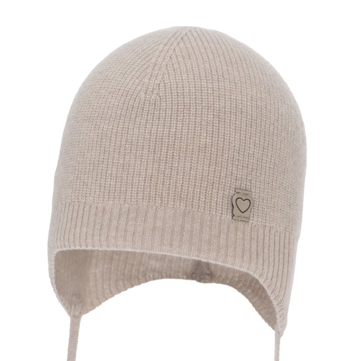 Herbst und Frühlingsmütze für Mädchen, beige, mit Merinowolle und Kaschmir, wiązana, Orida