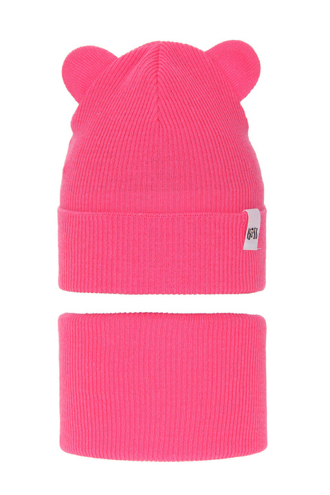 Herbst und Frühlingsset Mädchen: Mütze und Schlauchschal, mit Baumwolle, Rosa Kajra